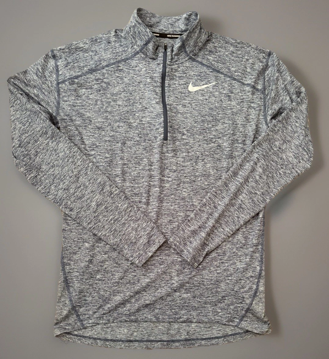 Nike Running Dri-fit 1/4 Quarter Zipper Pullover Shirt Logo Gray Medium JBHS