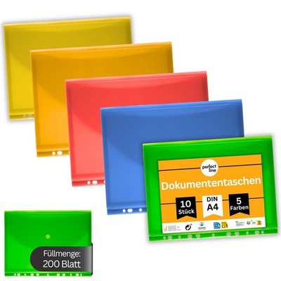 perfect line 10 Dokumententaschen A4 transparent Sammelmappe PP 180 µ NEU OVP
