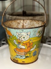 1940s J. Chein  Co KITTENS at Play Anthropomorphic Beach Sand Pail Bucket Vtg