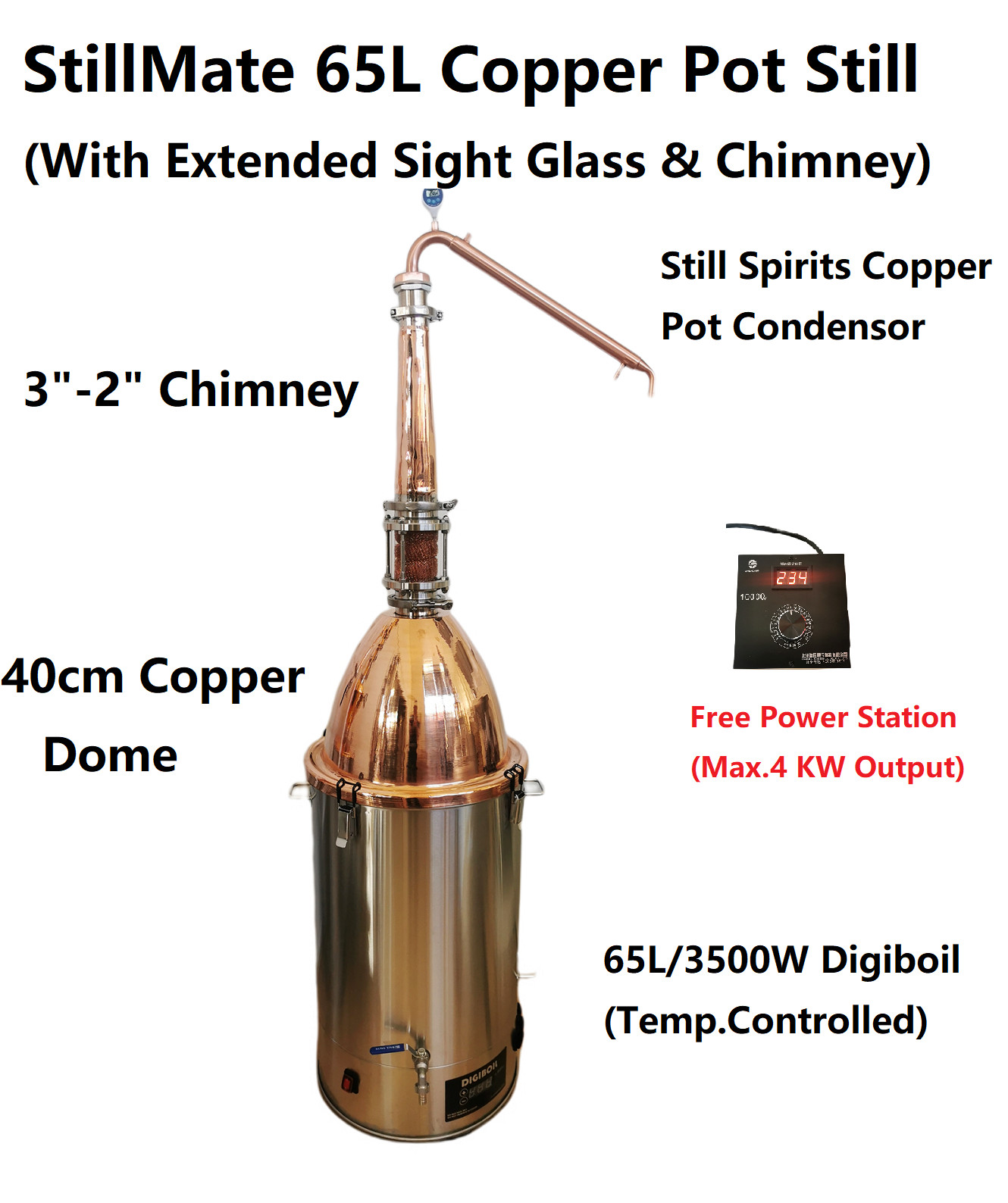 StillMate 65L Copper Pot Still Mini Distillery Kit Free Power Station ProBrew