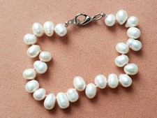 GENUINE * PEARL * BRACELET 7.5" LONG, 8 mm BEADS,INDI KNOT, Hand-Made in USA