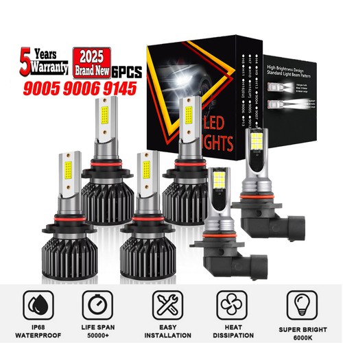 LED Headlights + Fog Light 6x Bulbs for 2003 2004 2005 2006 GMC Sierra 3500 1500