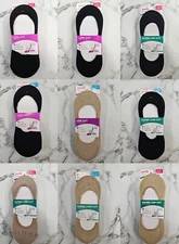 PEDS Womens No Show Low Cut Socks Brown /Black Medium/Wide 5-10 or Extended 8-12