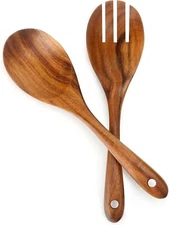 Salad Servers Wood Salad Tongs 10.2in Salad Spoon and Fork Set Long Handle Sa...