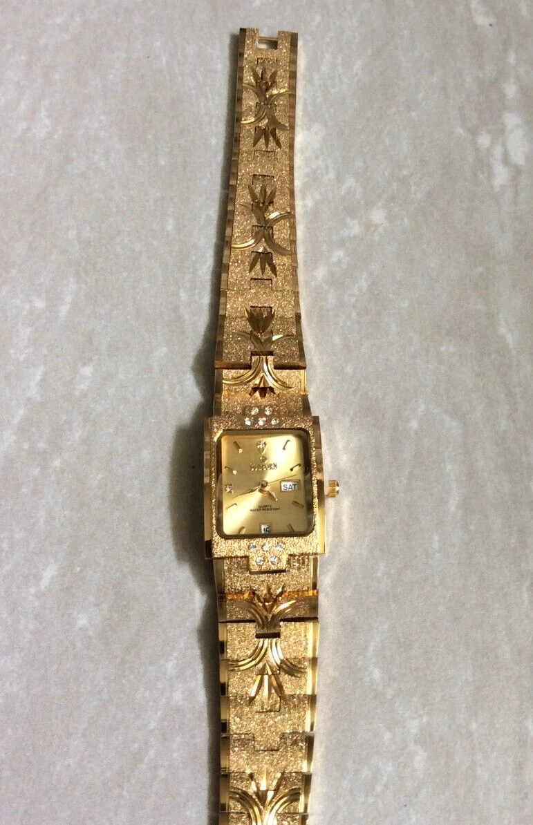 Sunborn Women s Gold Watch Rectangle Gold Day Date Dial on Gold