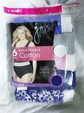 6 PACK JMS JUST My SIZE WOMEN'S BREATHABLE COTTON BRIEFS SIZE 10 or 18/20