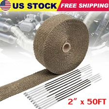 2" x50ft Roll Titanium Header Turbo Pipe Manifold Exhaust Heat Wrap Tape 10 Ties