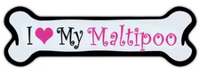 Pink Dog Bone Shaped Magnet - I Love My Maltipoo - Cars, Trucks, Refrigerators