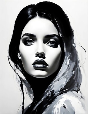 Female Frau Portrait Schwarz Weis 01 110x 140 cm Druck/Leinwand/Loft/Pop Art/