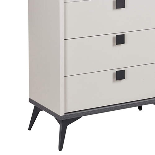 NNEDSZ Tallboy with 5 Storage Drawers MDF Combination of Champagne and Black Col - Picture 4 of 7