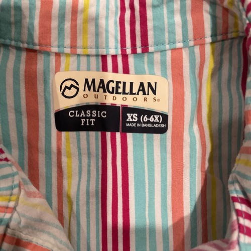 NWT Girls 6x MAGELLAN FISH GEAR Classic Fit SHIRT Strip button up short sleeve