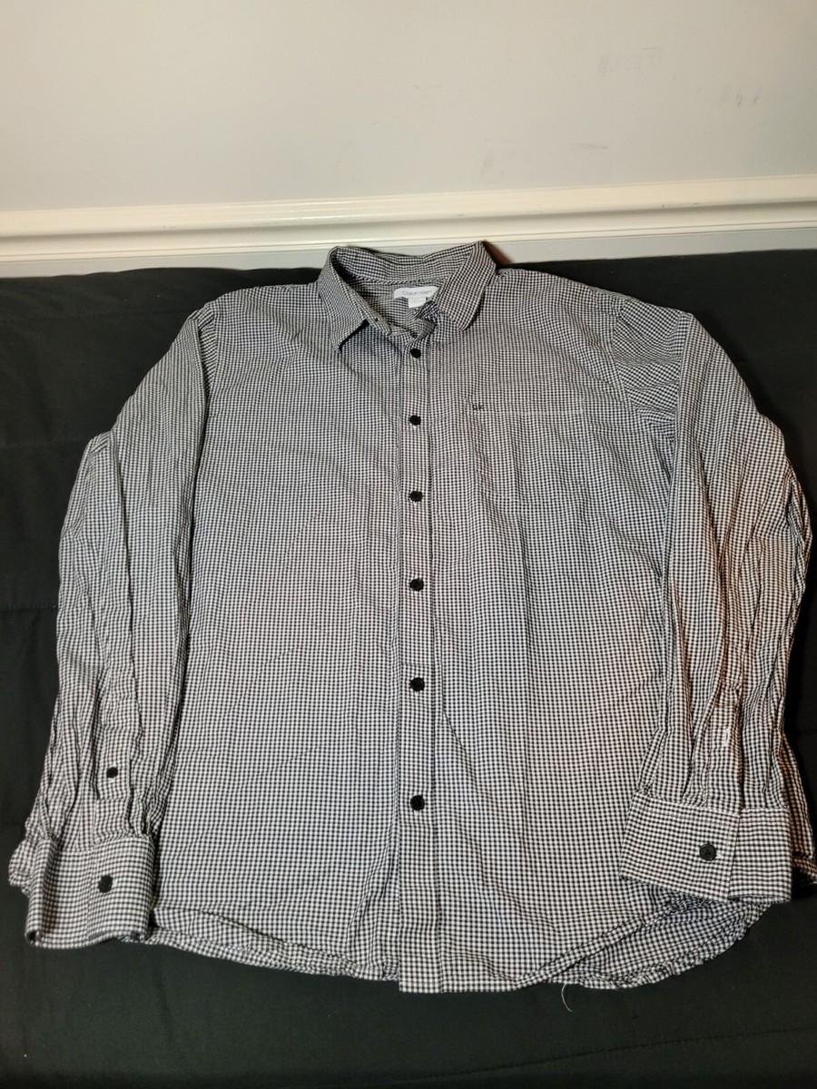 CALVIN KLEIN Men Button Up Dress Shirt Size XL Black White Check Preowned  0459 | eBay