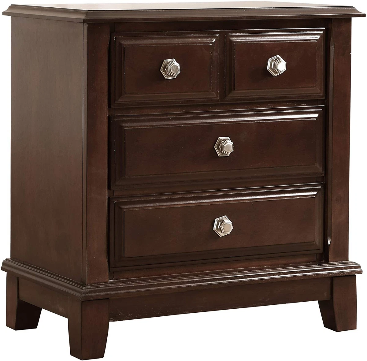 Glory Nightstand Bedside Table 4 Drawers Wood Built Dark Brown RRP 449