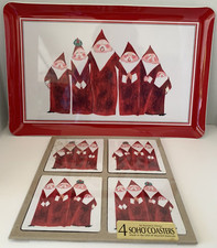 Singing Santa Serving Tray with 4 Matching SOHO Coasters Christmas Made in USA