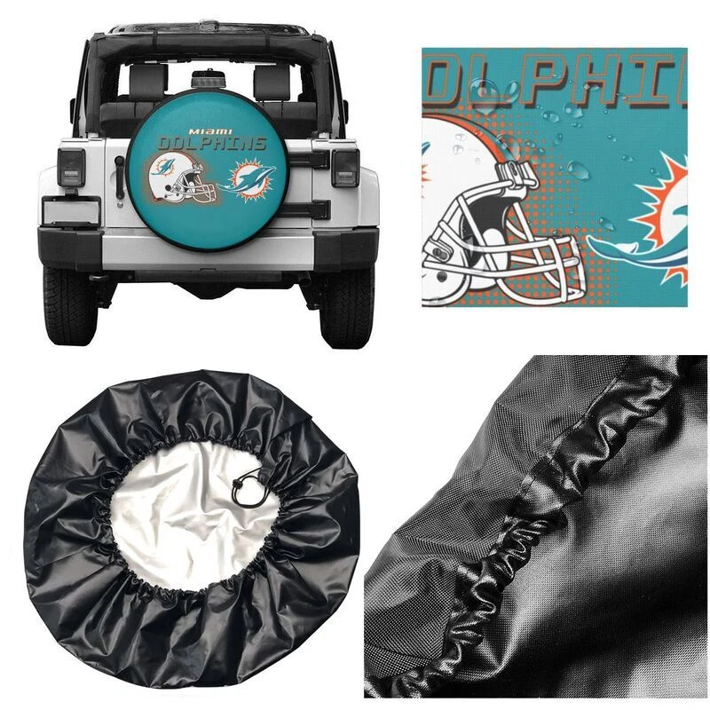 Miami Dolphins Auto Car Tire Cover Helmet Style Green Spare Tire Cover