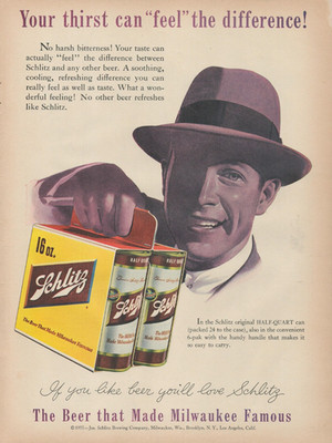 1955 Schlitz Beer Can 6 Pack Your Thrist Can Feel The Difference Print Ad