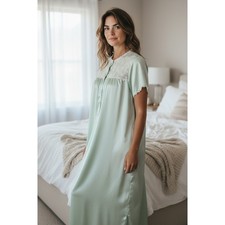 Vintage Oscar de la Renta Lace Trim Modest nightgown Celery Green 