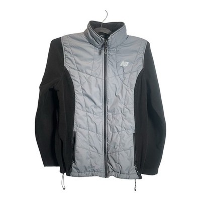 New Balance Jacket Womens Large Gray Black Full Zip Hybrid Fleece Running