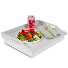 Wood Bed Tray Lap Desk with Detachable Cushion, Serving Tray - Calming Gray -...