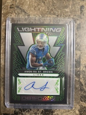 Panini 2022 Obsidian Amon-Ra St. Brown Lions Lightning Strike Green /50 Auto