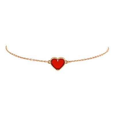 Van Cleef & Arpels Sweet Alhambra Heart Bracelet 18K Rose Gold with Carnelian