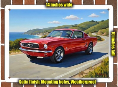 Metal Sign - 1966 Ford Mustang Fastback 1 Oil Painting - 14x10