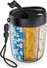 Pill Dispenser with 6 Large Compartments, Supplement Pill Organizer Easy to