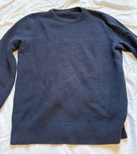 J. Crew Sweater Cotton Cable Knit Crewneck Fisherman Navy Blue Mens Sz S