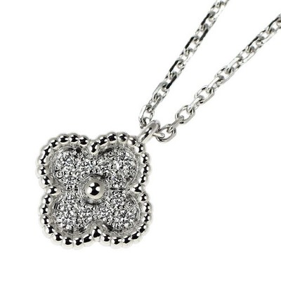 Van Cleef & Arpels K18WG Diamond Pendant Necklace Sweet Alhambra - Auth free shi