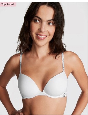 PINK Victoria's Secret Super Push Up Optic White 36D Wear Everywhere Bra Logo