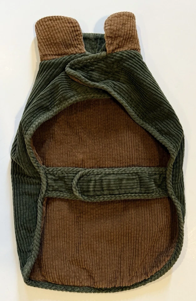 Woolrich Pet Dog Green Brown Corduroy Coat w/ Pocket No Size Tag See Measurement - Image 2 of 4