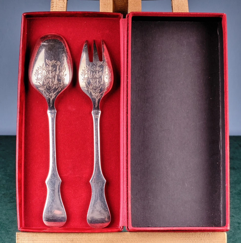 Vintage Salatbesteck Löffel und Gabel Gemüse Set Robbe & Berking Alt Kopenhagen - Bild 2 von 4