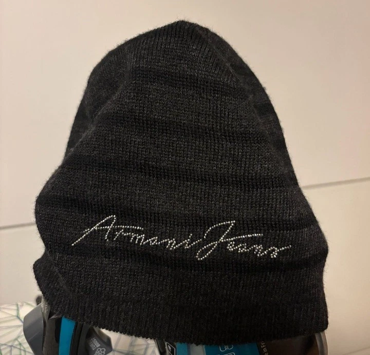 Armani Jeans Damen Winter Mütze Beanie Wolle & Polyacryl Grau/Schwarz Neu - Bild 4 von 4