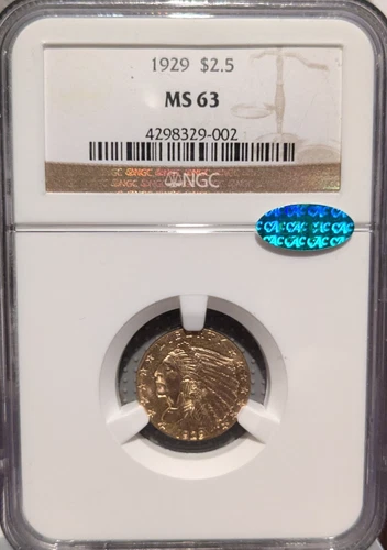 1929 $2.5 Gold INDIAN HEAD QUARTER EAGLE  NGC MS63 CAC