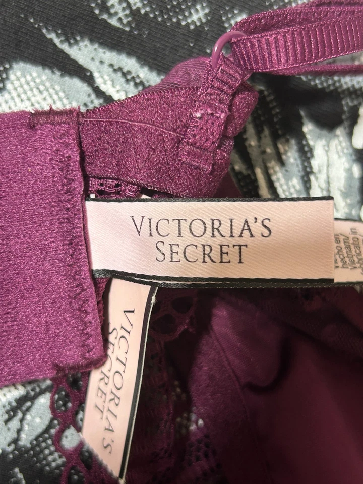 Victoria's Secret Bralette Women XS Purple Lace Mesh Unlined Strappy Lingerie - Image 2 of 4