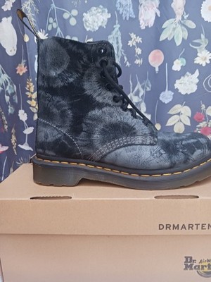 Dr. Martens 1460 Pascal Black/Gray Tie Dye Leather Lace-Up Ankle Boots Women 6