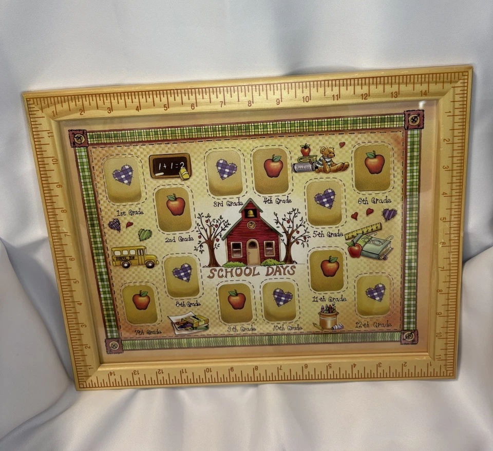 2 MARCOS DE REGLA DE MADERA DE COLECCIÓN DÍAS ESCOLARES 1er-12º GRADO IMAGEN ESTANTE/DECORACIÓN DE PARED Foto 3 de 4