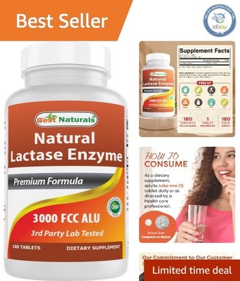 Natural Lactase Enzyme 180 Count Tablets - Quick Relief for Lactose Intolerance