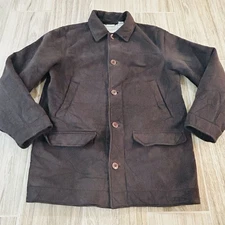 Vintage LL Bean Mens Medium Faux Suede Sherpa Lined Barn Chore Coat Brown