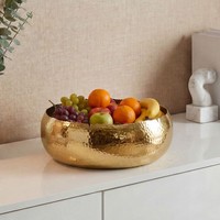 Obstschale FrüChteschale Aluminium Gold Schale 35Cm Hammerschlag Metall Obstkorb