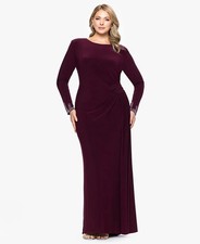Betsy Adam Plus Size Long Sleeve Beaded Dress Wine 14W | MSRP $229