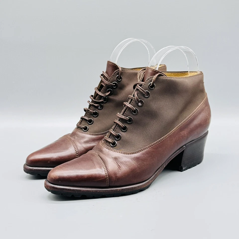 Botas Sergio Rossi para mujer 36,5 EE. UU. 6,5 cuero marrón con cordones al tobillo hechas en Italia Foto 4 de 4