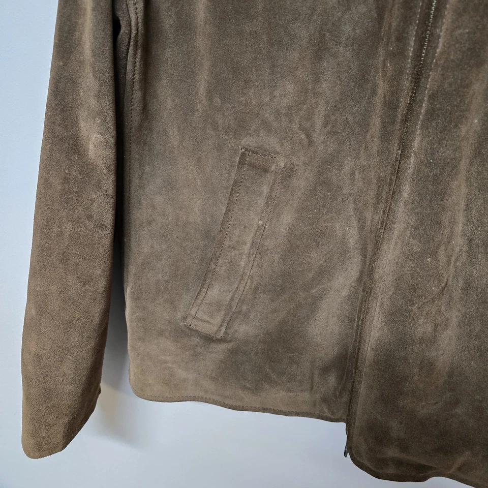 J.Crew Brown Suede Leather Jacket Men’s Medium Trucker Style Vintage Full Zip - Image 4 of 4