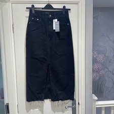 George Black Midi Length Distressed Raw Hem Denim Jean Skirt Size 8 New W Tags