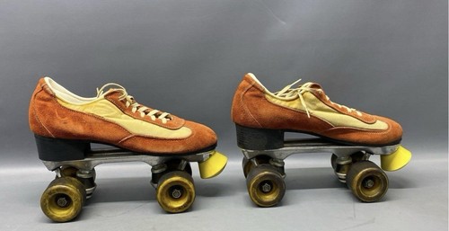 Pattini a rotelle Roller Derby discoteca uomo 9 US vintage rosso arancione giallo anni 70 in scatola - Foto 3 di 7
