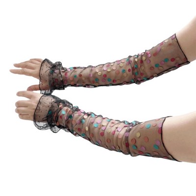 Breathable Lolita Arm Sleeves Polka Dot Pattern Transparent Long Fingerless Glov