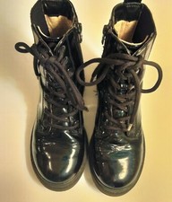 Art Class Girls Black Patent Leather Combat Boots Zipper  Lace-up Size 1