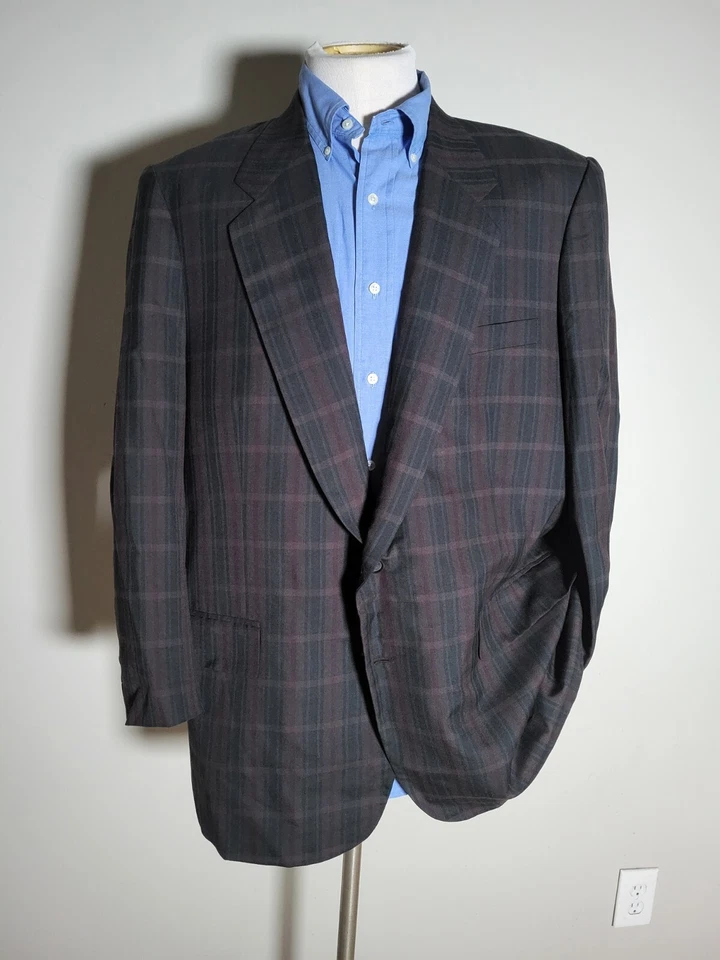 Chaqueta Blazer Abrigo Deportivo 48R A MEDIDA Púrpura Azul Negro Tartán Cuadros Lona Completa Foto 2 de 4