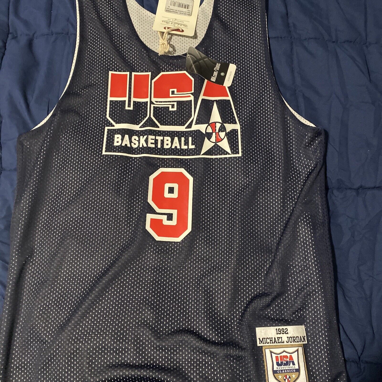 Men's Mitchell & Ness Michael Jordan Navy USA Basketball Training 1992  Dream Team Authentic Reversible Practice Jersey