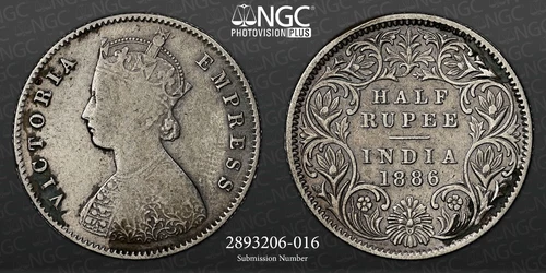British India 1886C INDIA 1/2 RUPEE NGC
